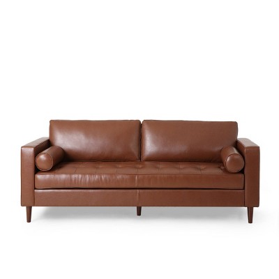 Malinta Contemporary Tufted 3 Seater Sofa Cognac Brown/Espresso - Christopher Knight Home
