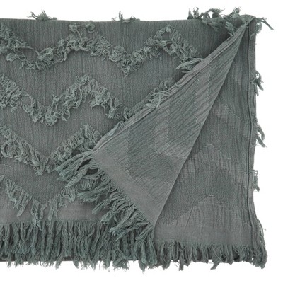 Gray Cotton Chevron Frayed Table Runner