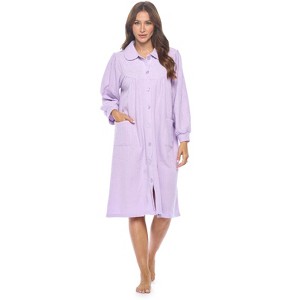 Casual Nights Women's Button Front Jacquard Terry Fleece Lounger Robe with Pockets - 1 of 4