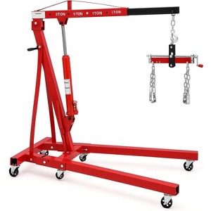 2 Ton engine hoist with folding design, lever, and 6 casters; heavy-duty hydraulic crane ideal for workshops, garages, and warehouses. - 1 of 4