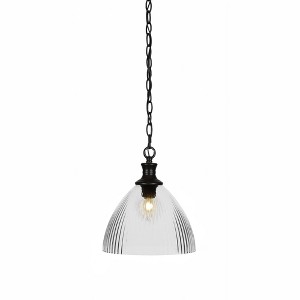 Toltec Lighting Carina 1 - Light Pendant in  Matte Black with 10.75" Clear Ribbed Shade - 1 of 1
