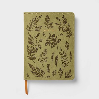 240 Sheet Ruled Journal 5.75"x7.75" Faux Leather Leaves - Threshold™: Sage Green Soft Cover Notebook for Teens & Adults