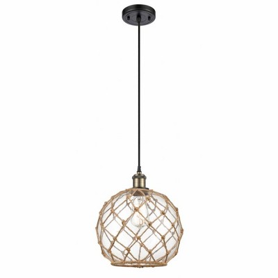 Farmhouse Rope - 1 Light Cord Hung Mini Pendant In Industrial Style-13 Inches Tall and 10 Inches Wide
