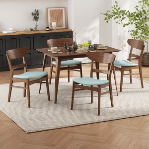 KTMBDW 5-Piece Dining Set, Mid-Century Table & Chair Set for Home, Apartment w/ 4 Chairs, Padded Seats & Backrests, Wooden Frame - 1 of 4