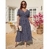 Coolmee Women Summer Maxi Dress Plus Size V Neck Wrap Floral Print Short Sleeves Ruffle Tiered Dress with Belt - 4 of 4