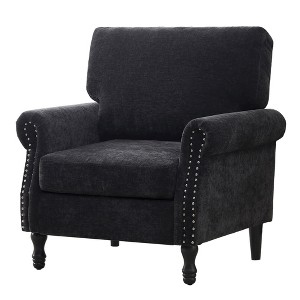 Beautyolove Dark Teal Chenille Upholstered Wood Frame Accent Chair Armchair with Turned Legs and Tufted Rolled Armrests - 1 of 4