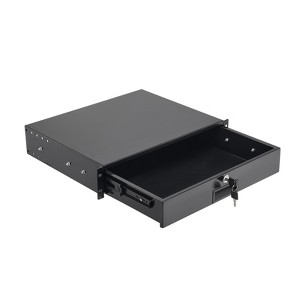 VEVOR 2U Rack Mount Drawer, 50 lbs Max Load-Bearing, Lockable Server Cabinet Case, Sliding Drawer with Lock and Cable Management Holes, Black - 1 of 4