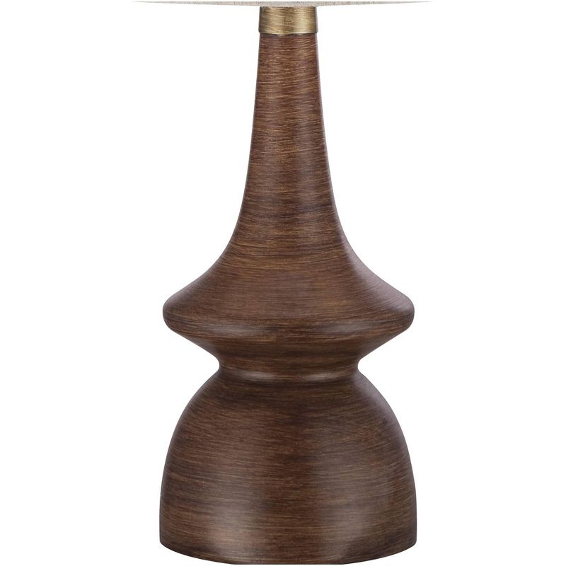 360 Lighting Mid Century Modern Table Lamp 24" High Walnut Faux Wood Brown Off White Linen Drum Shade for Bedroom Living Room House Bedside Office, 3 of 12