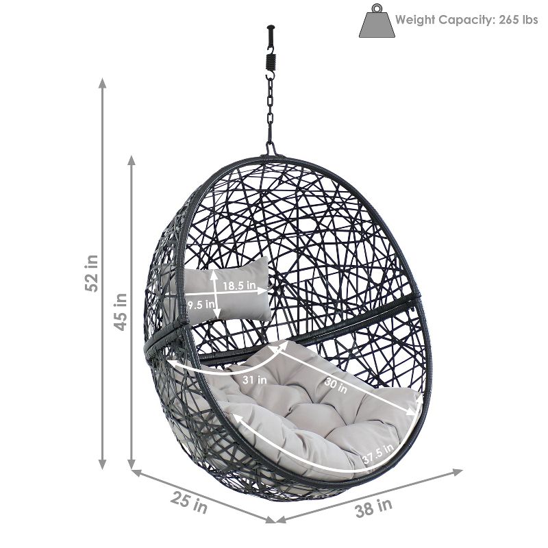 Sunnydaze Outdoor Resin Wicker Patio Jackson Hanging Basket Egg Chair Swing with Cushions and Headrest - 2pc, 3 of 12