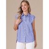 INSPIRE CHIC Women's Turndown Collar Cap Sleeve Summer Check Plaid Vintage Button Up Blouses - 4 of 4