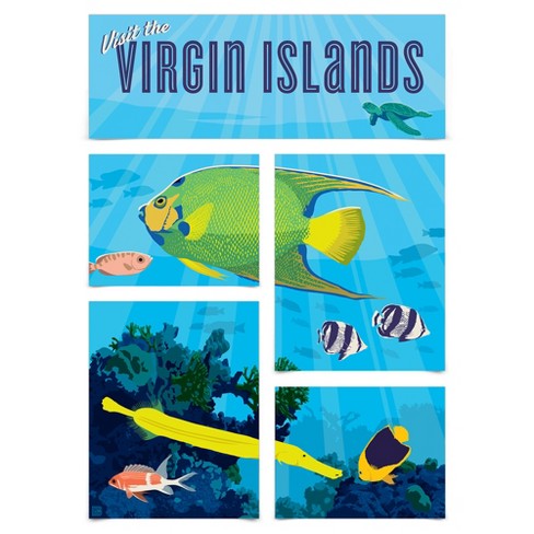 Americanflat Virgin Islands Tropical Fish 5 Piece Grid Poster Wall Art Room  Decor Set - Modern Home Decor Wall Prints : Target