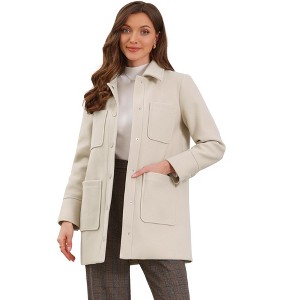 INSPIRE CHIC Women's Turn Down Collar Single Breasted Long Sleeve Winter Work Short Coat with Pockets - 1 of 4