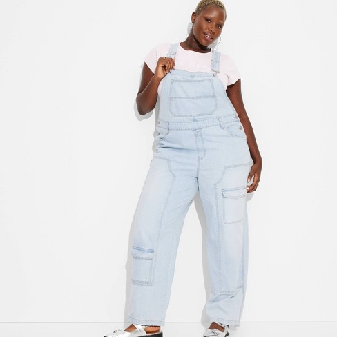Women s Baggy Denim Overalls Wild Fable Light Wash Xxl Target