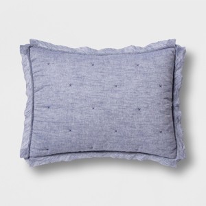Standard Linen Blend Tufted Pillow Sham Blue River Fog - Threshold , Size: Standard Sham