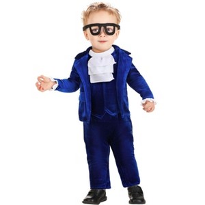 HalloweenCostumes.com Child's 1960s Blue Velvet Swinger Costume | Retro Mod Suit Halloween Outfit for Toddlers | Vintage Style Groovy Jumpsuit with Glasses for Boys - 1 of 2