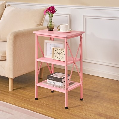 VECELO Modern X-Design Nightstand, End/Side Table with 3 Storage Shelves for Bedroom or Living Room