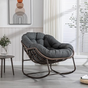 GDFStudio Charlotte Outdoor Oversized Rattan Egg Rocking Chair with Cushion - 1 of 4