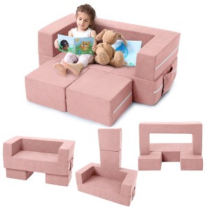 3pcs Kids Couch Toddler Couch, Modular Kids Play Couch for Playroom Convertible Sofa Foam Play Couch, Removable Cover - 1 of 4