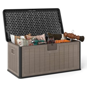 Costway Storage Box with Lockable Design & Gas Strut Handle 2 Person Bench Garden Organizer Brown/Black/Gray/Brown+Black - 1 of 4