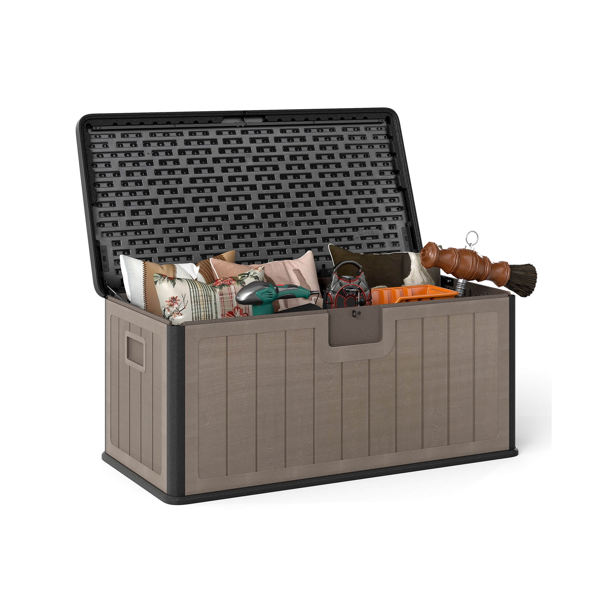Costway Storage Box with Lockable Design & Gas Strut Handle 2 Person Bench Garden Organizer