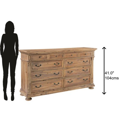 Elegant 70.5" Beige Acacia Wood Double Dresser with Soft Close Drawers