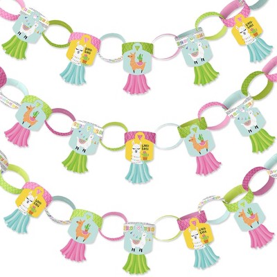 Big Dot of Happiness Whole Llama Fun - 90 Chain Links and 30 Paper Tassels Decor Kit - Baby Shower or Birthday Party Paper Chains Garland - 21 feet