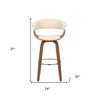 HomeRoots 27" Cream and Brown Faux Leather and Solid Wood Low Back Counter Height Swivel Bar Chair - 3 of 4