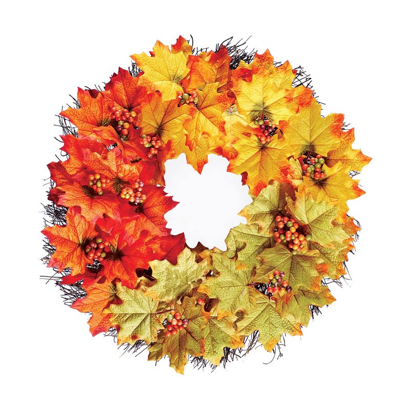 Collections Etc Colorful Fall Maple Leaves Door Wreath 18" x 5" x 18", 1 of 3