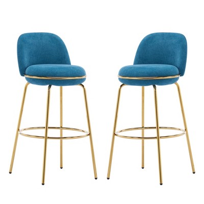 DSVIMOY Counter and Bar Stool Upholstered Metal Barstool with Gold Frame for Dining Area, Blue, 26"*23"*13.25"