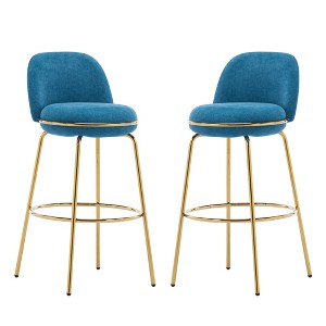 DSVIMOY Counter and Bar Stool Upholstered Metal Barstool with Gold Frame for Dining Area, Blue, 26"*23"*13.25" - 1 of 4