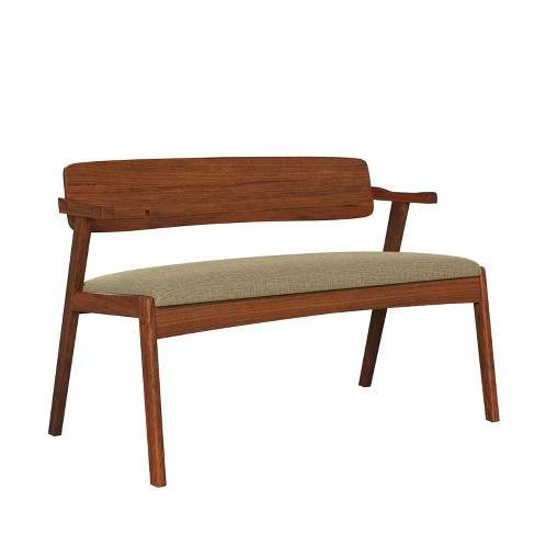 46 Mid Century Storage Bench with Cushion , Acorn/Tan