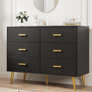 6 Drawer Dresser, Modern Wooden Dresser with Gold Handles and Storage Space, Chest Dresser with Deep Drawers for Bedroom, Living Room - 1 of 4