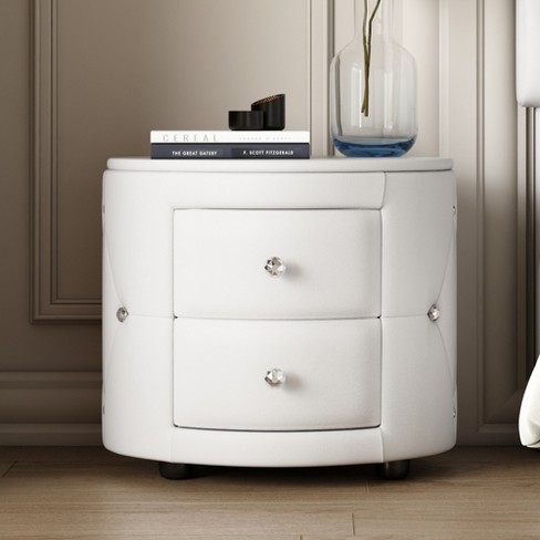Elegant Pu Nightstand With 2 Drawers And Crystal Handle, Storage End ...