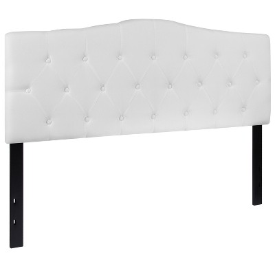 Queen White Upholstered Tufted Panel Headboard with Metal Stands