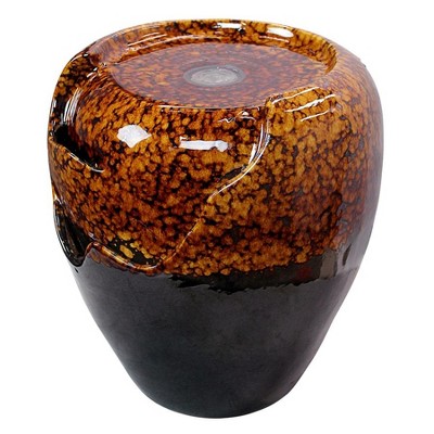 Burnt Umbra Ceramic Jar Indoor/Outdoor Fountain, Black and Brown