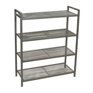 4-Tier Metal Shoe Rack, Stretched Metal Shelving with Center Supports, Durable Frame with Handles, 12 Pair Capacity, Nickel - 1 of 4