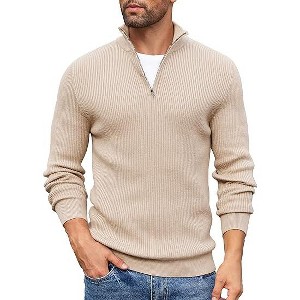 COOFANDY Men's Quarter Zip Sweaters Slim Fit Mock Neck Pullover Sweater Lightweight Knitted Polo Sweaters - 1 of 4