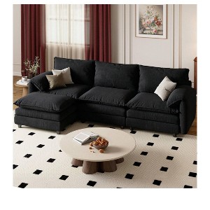 Sectional Sofa Couches L-Shape Upholstered Cloud Couch Sofa Couch Set With Ottomans 2 Seats Comfy Couch No Assembly - 1 of 4