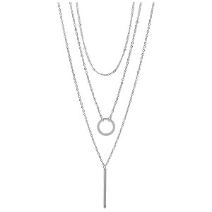 Layered Box Bead and Bar Pendant Chain Necklace for Women by Ginger Lyne Silver Tone Stainless Steel - 1 of 4