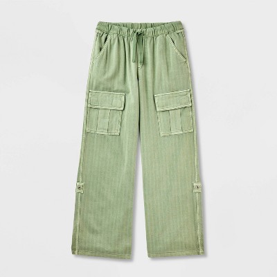 Girls' Adaptive Woven Cargo Pull-On Pants - Cat & Jack™ Sage Green