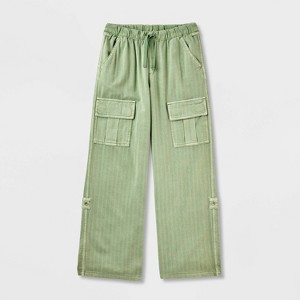 Girls' Adaptive Woven Cargo Pull-On Pants - Cat & Jack™ Sage Green - 1 of 3