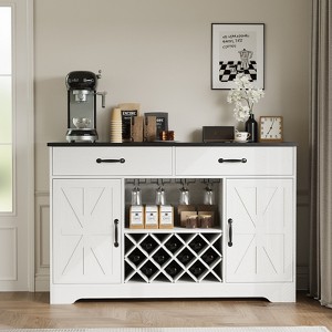 Buenhomino Farmhouse Coffee Bar Cabinet with Barn Doors, 55" Wine Bar Cabinet with Wine Racks and Glass Holder,Large Buffet Sideboard w/ 2 Drawers - 1 of 4