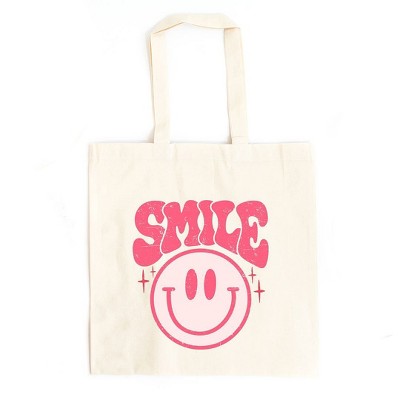 City Creek Prints Pink Smiley Distressed Canvas Tote Bag - 15x16 - Natural