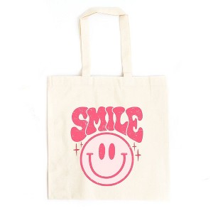 City Creek Prints Pink Smiley Distressed Canvas Tote Bag - 15x16 - Natural - 1 of 2