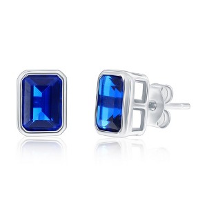 Bella Silver Sterling Silver, Birthstone Rectangle CZ Studs - 1 of 3