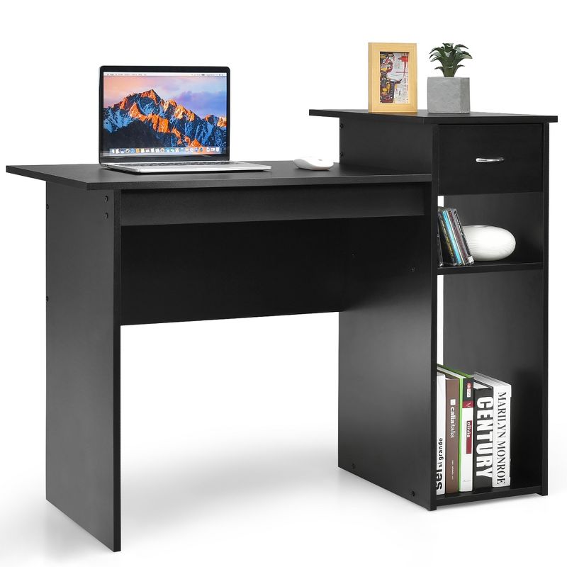 Costway Computer Desk PC Laptop Table w/ Drawer and Shelf Home Office Black, 1 of 13