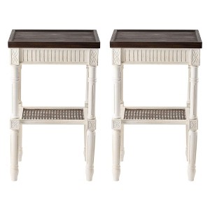 COZAYH Rustic Farmhouse Accent End Table, Wood Square Tray Top, White, Set of 2 - 1 of 4