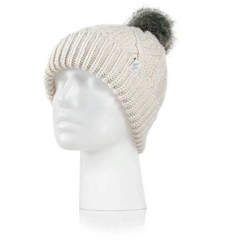 Heat Holders Women's Brina Solid Cable Knit Roll Up Hat W/pom Pom ...