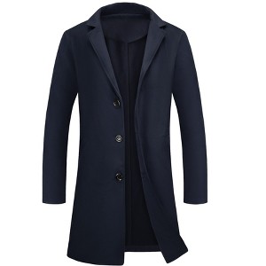 Lars Amadeus Men's Lapel Collar Single Breasted Warm Long Overcoat - 1 of 4