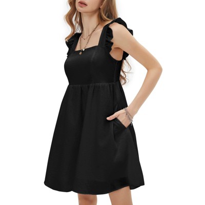 EXLURA Women's Summer Square Neck Sleeveless Casual Boho Ruffle Dress 2025 Backless Beach Teen Sundresses with Pockets